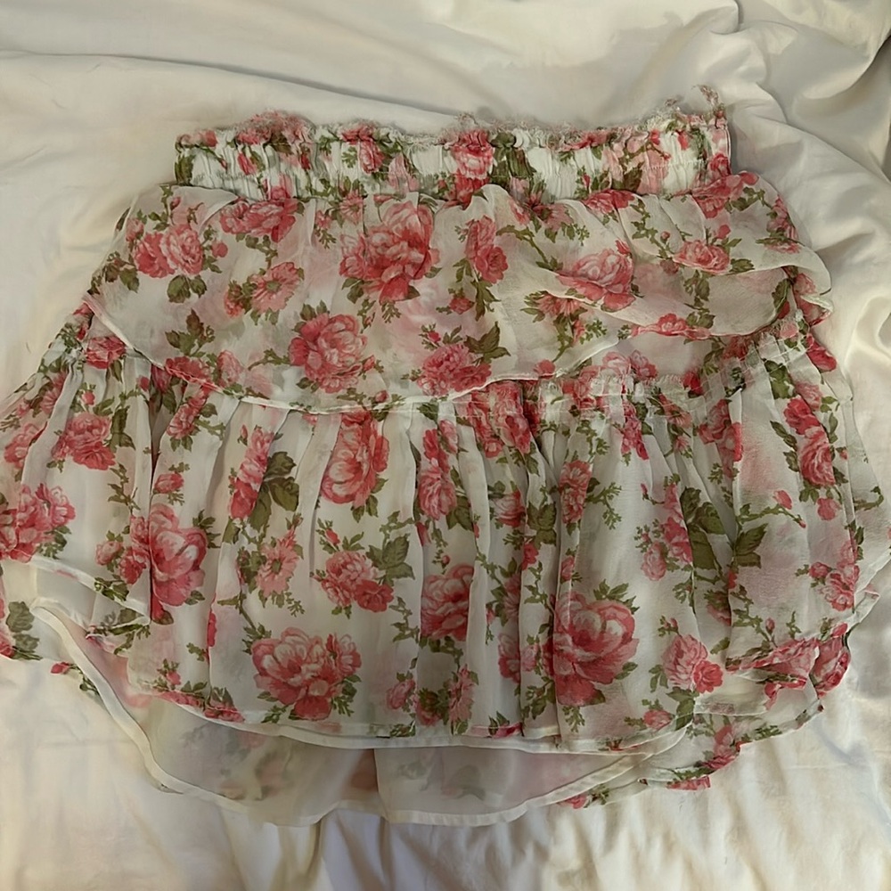 Pink and white floral LoveShackFancy Skirt